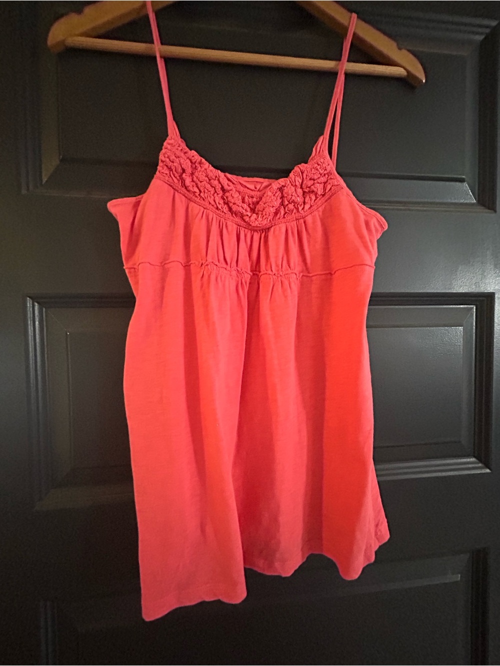 LOFT Coral Pink Spaghetti Strap Babydoll Camisole with Crochet Yoke